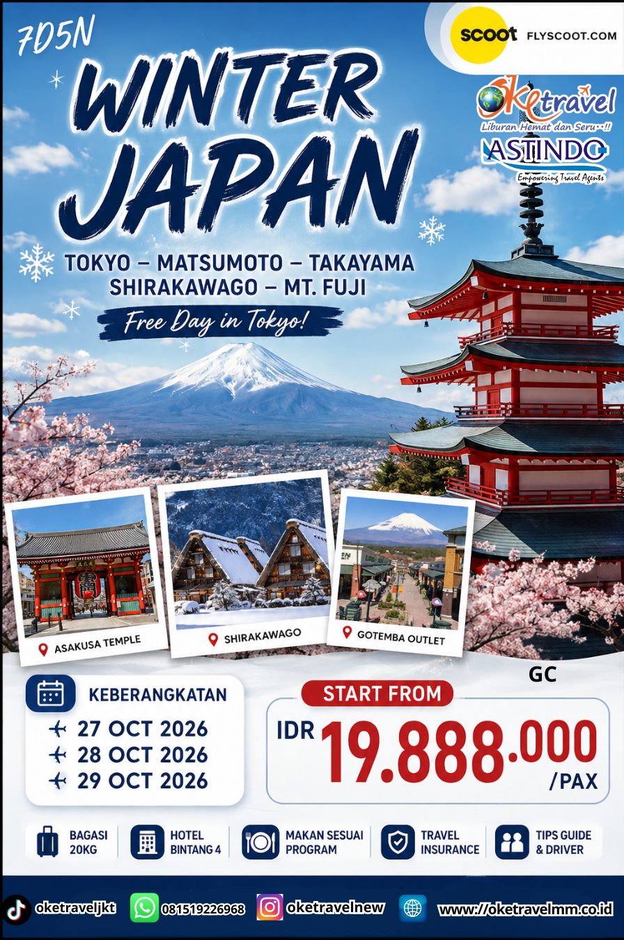 7D5N SHIRAKAWAGO WINTER TOUR | DEP : 27,28,29 OCT 2026 | BY TR