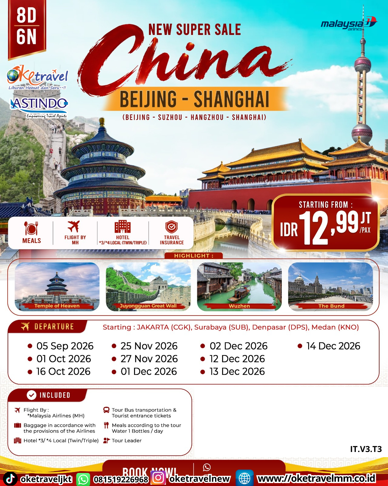 8D6N NEW SUPER SALE CHINA BEIJING SHANGHAI | DEPT : 05 SEPT | DEPT : 01,16 OKT | DEPT : 25,27 NOV | DEPT : 01,02,12,13 DES 2026 | BY MH 
