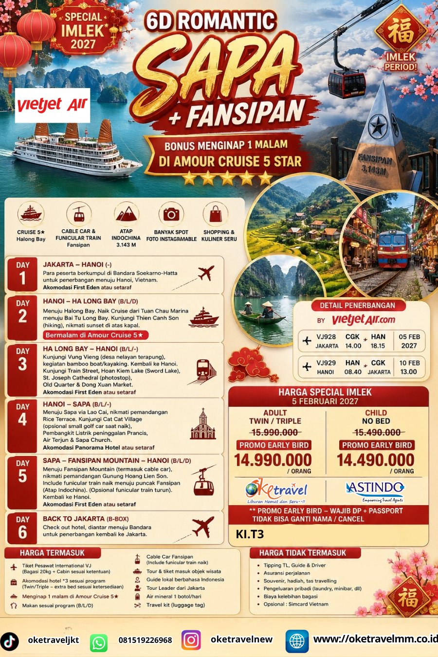 6D ROMANTIC SAPA + FANSIPAN SPECIAL IMLEK | DEP : 05 FEB 2027 | BY VJ