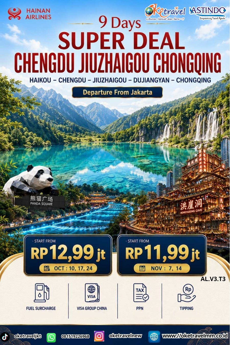 9D8N SUPER DEAL CHENGDU JIUZHAIGOU CHONGQING | DEP : 10,17,24 OCT | 07,14 NOV 2026 | BY HU