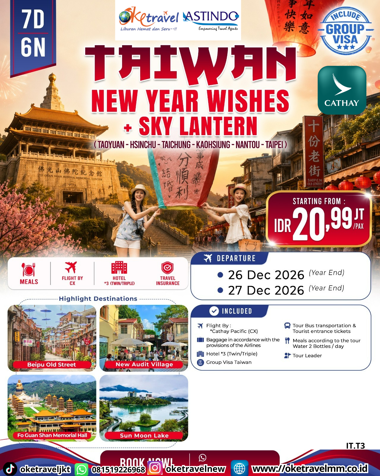 7D6N TAIWAN NEW YEAR WISHES + SKY LANTERN | DEPT : 26 & 27 DES 2026 | BY CX