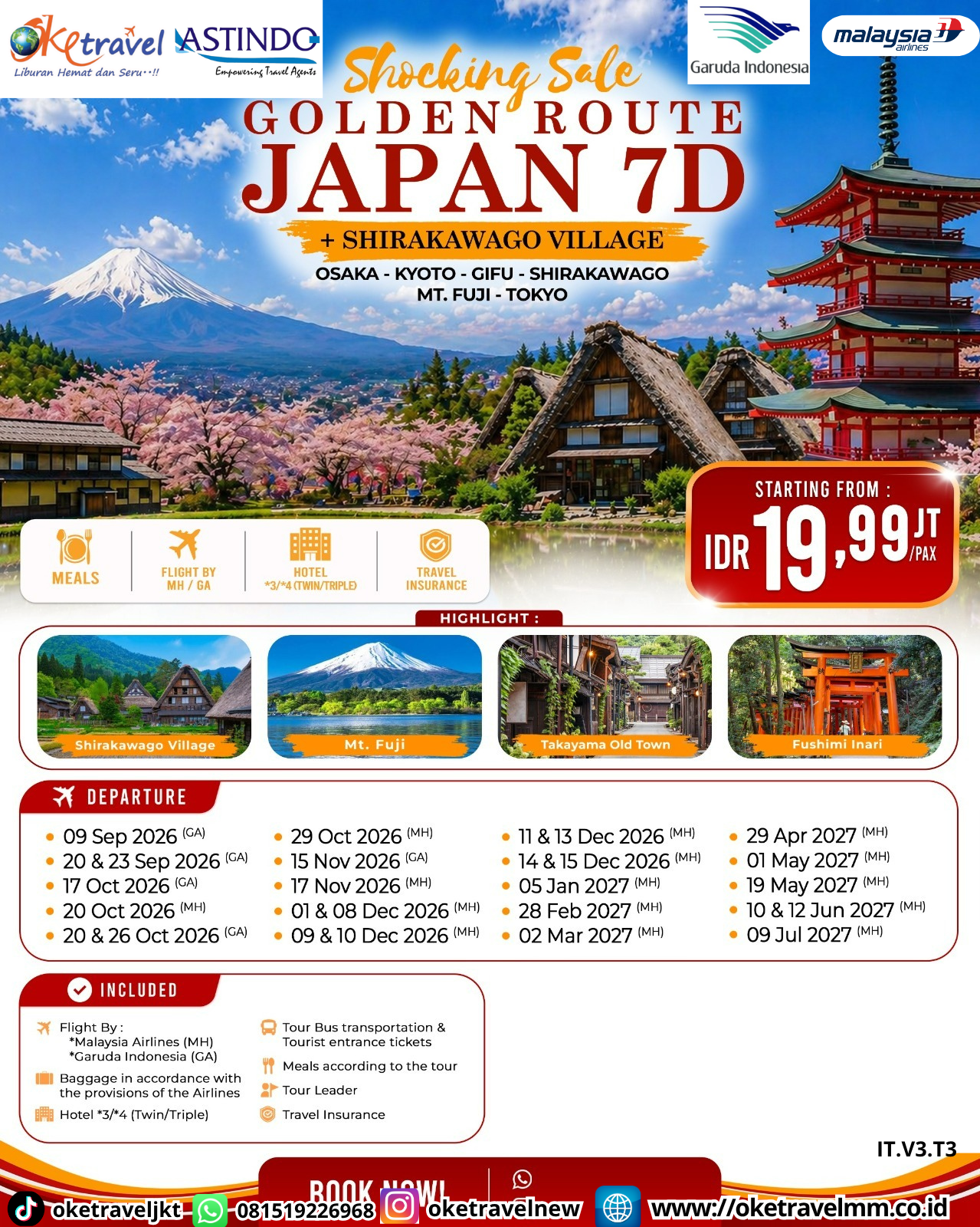7D SHOCKING SALE GOLDEN ROUTE JAPAN | DEPT : 09,20,23 SEPT | DEPT : 17,20,26,29 OKT | DEPT : 15, 17 NOV | DEPT : 01,08,09,10,11,13,14,15 DES 2026 | DEPT : 05 JAN | DEPT : 28 FEB | DEPT : 02 MAR | DEPT : 29 APRIL | DEPT : 01,19 MEI | DEPT : 10,12 JUNI | DEPT : 09 JULI 2027 | BY GA / MH 