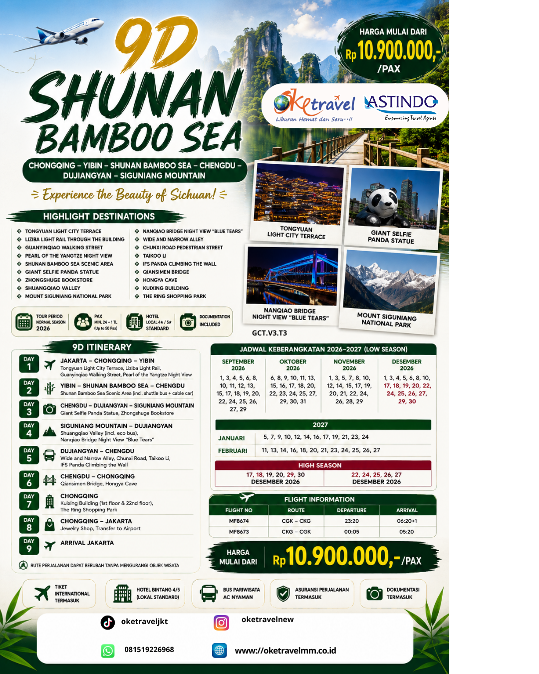 9D SHUNAN BAMBOO SEA | DEP: 5,7,9,10,12,14,16,17,19,21,23,24 JANUARI | DEP: 11,13,14,16,18,20,21,23,24,25,26,27 FEBRUARI 2027 | BY MF