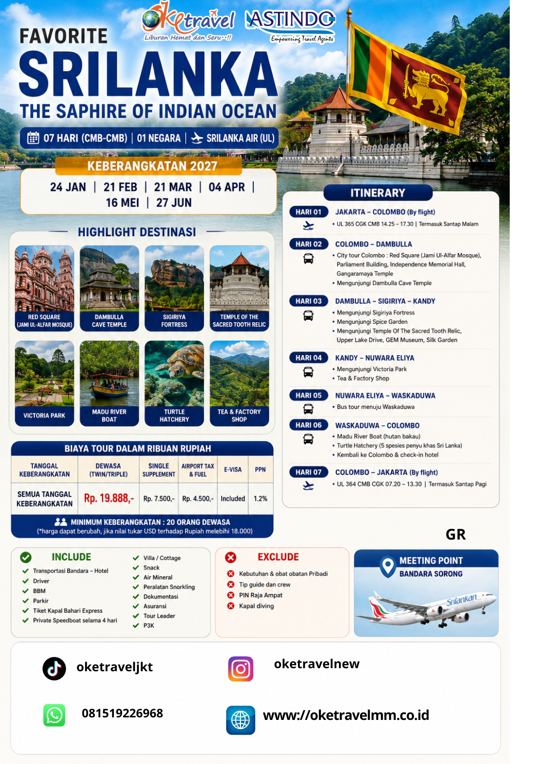 7D SRILANKA THE SAPHIRE OF INDIAN OCEAN | DEP: 24 JANUARI | DEP: 21 FEBRUARI | DEP: 21 MARET | DEP: 04 APRIL | 16 MEI | DEP: 27 JUNI 2027 | BY UL