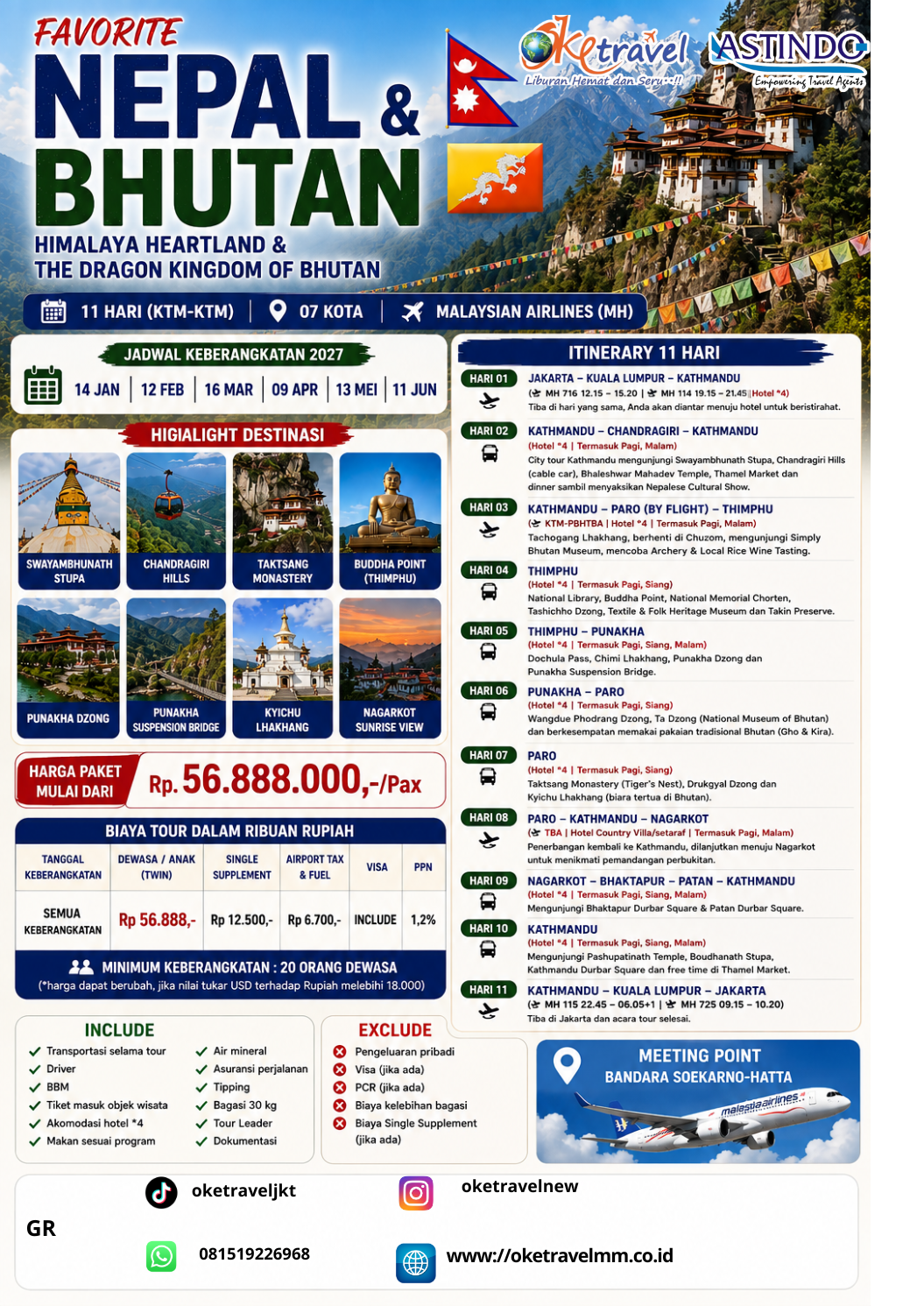 11D NEPAL HIMALAYA HEARTLAND & THE DRAGON KINGDOM OF BHUTAN | DEP: 14 JANUARI | DEP: 12 FEBRUARI | DEP: 16 MARET | DEP: 09 APRIL | DEP: 13 MEI | DEP: 11 JUNI 2027 | BY MH