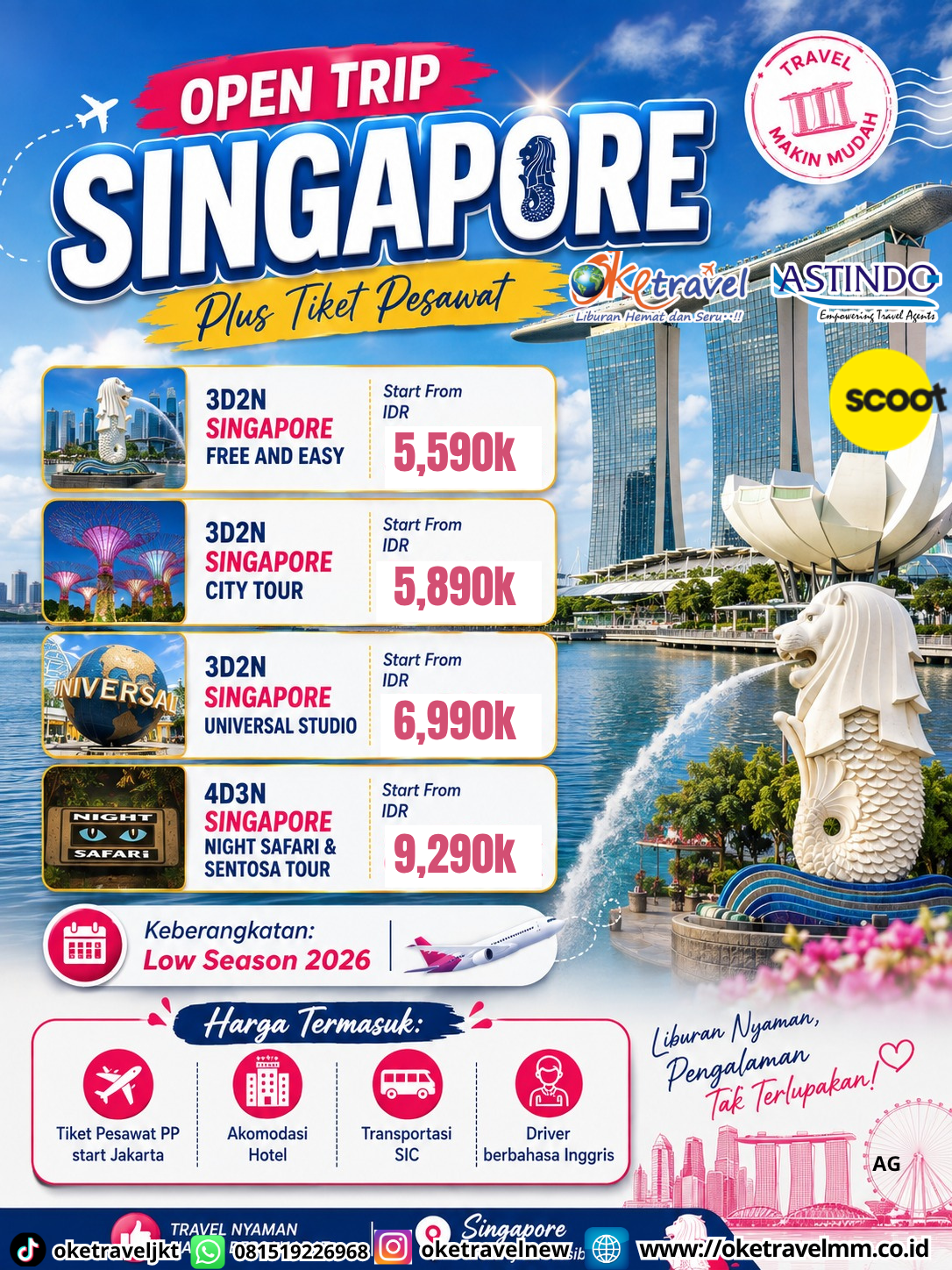 3D2N SINGAPORE FREE AND EASY | DEPT : 27 SEPT | DEPT : 04,11,19,27 OKT | DEPT : 02,09,16,23 NOV 2026 | BY TR