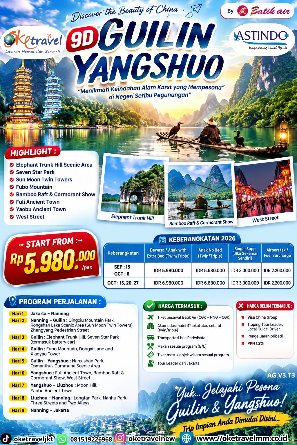 9D GUILIN YANGSHUO | DEPT : 15 SEPT | DEPT : 06,13,20,27 OKT 2026 | BY ID