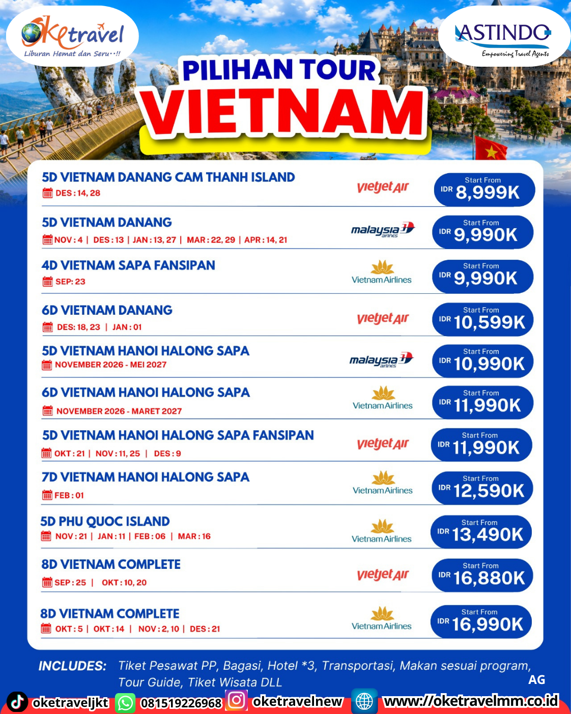 5D VIETNAM DANANG | DEPT : 04 NOV | DEPT : 13 DES 2026 | DEPT : 13, 27 JAN 2027 | DEPT : 22,29 MAR | DEPT : 14,21 APRIL 2027 | BY MH