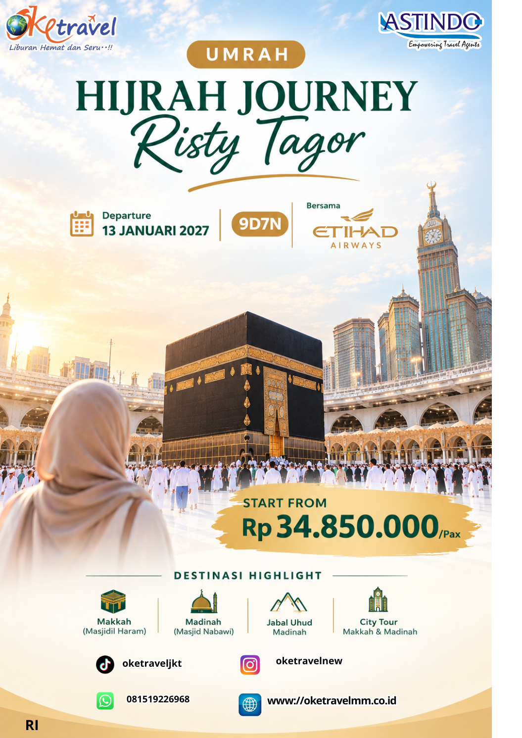 9D7N HIJRAH JOURNEY UMROH BERSAMA RISTY TAGOR | DEP: 13 JANUARI 2027 | BY EY