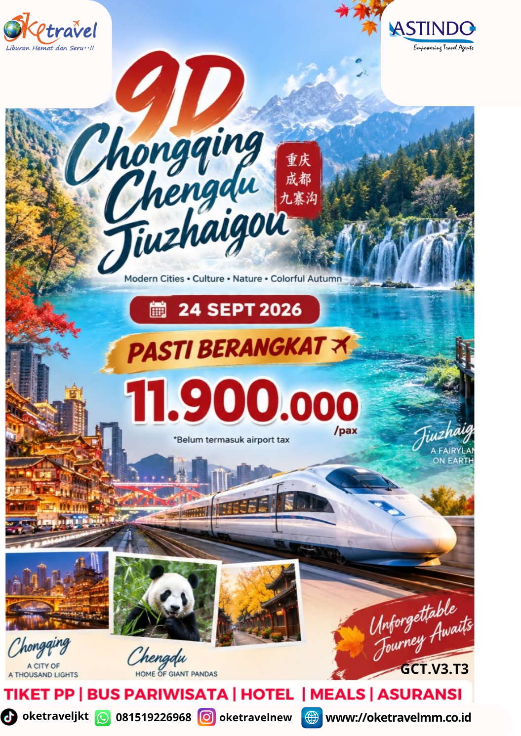 9D JIUZHAIGOU CHENGDU | DEP: 12,13,15,17-20,22,24-27,29 SEP | 6,8,9,10,11,13,15-18,20,22-25,27,29,30,31 OCT | 1,3,5,7,8,10,12,14,15,17,19-22,24,26,28,29 NOV | 1,3-6,8,10,17-20,22,24-27,29,30 DEC 2026 | DEP: 5,7,9,10,12,14,16,17,19,21,23,24 JAN | 11,13,14,16,18,20,21,23,24,25,26,26 FEB 2027 | BY MF