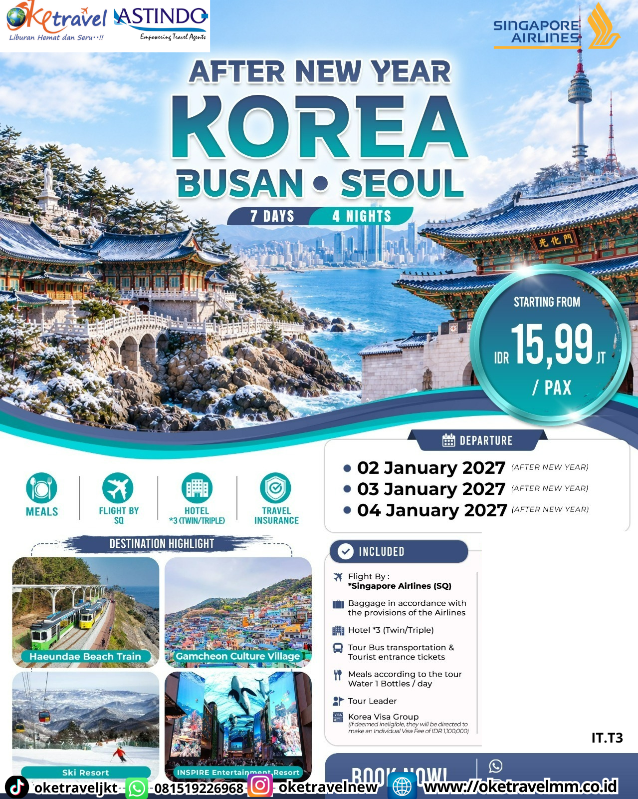 7D4N AFTER NEW YEAR KOREA BUSAN SEOUL | DEPT : 02,03,04 JAN 2027 | BY SQ