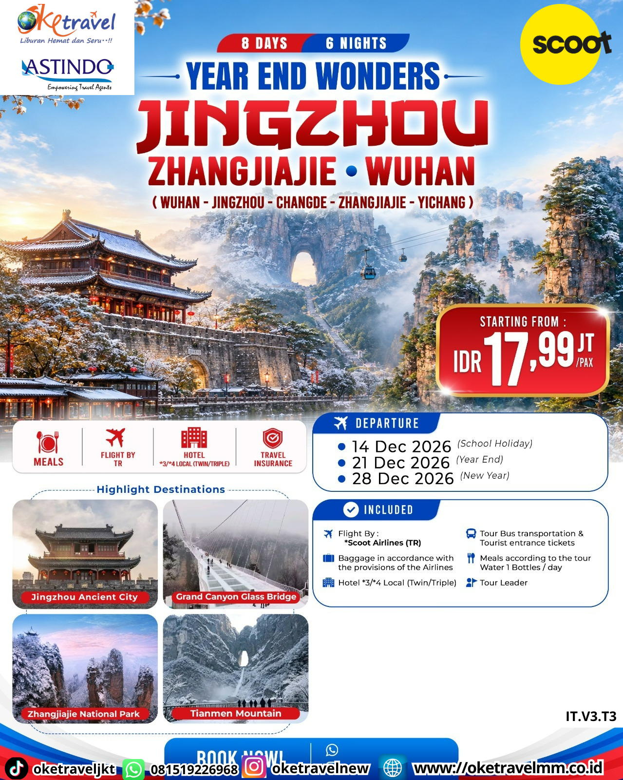 8D6N YEAR END WONDERS WUHAN JINGZHOU CHANGDE ZHANGJIAJIE YICHANG | DEPT : 14,21,28 DES 2026 | BY TR
