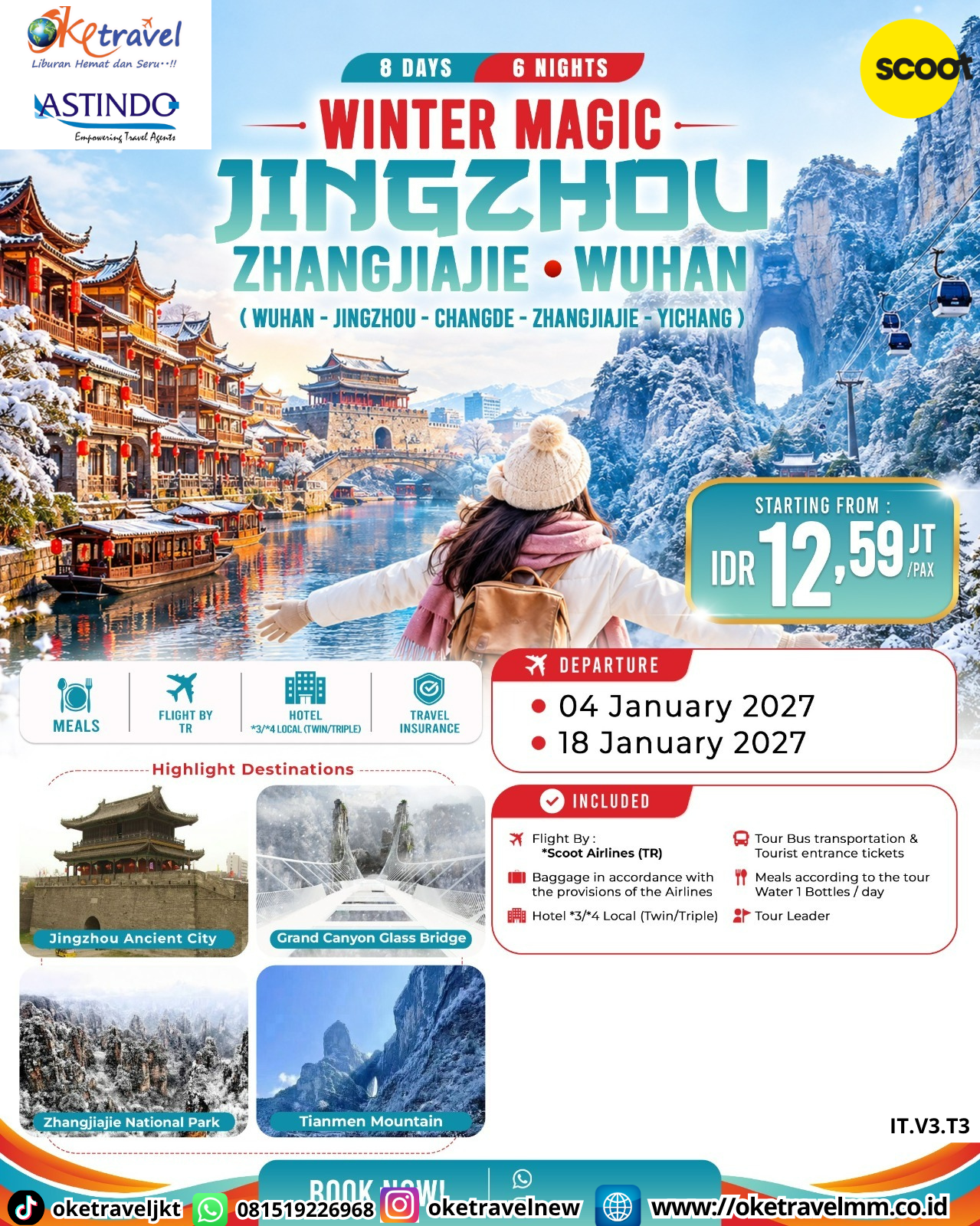 8D6N WINTER MAGIC WUHAN JINGZHOU CHANGDE ZHANGJIAJIE YICHANG | DEPT : 04,18 JAN 2027 | BY TR