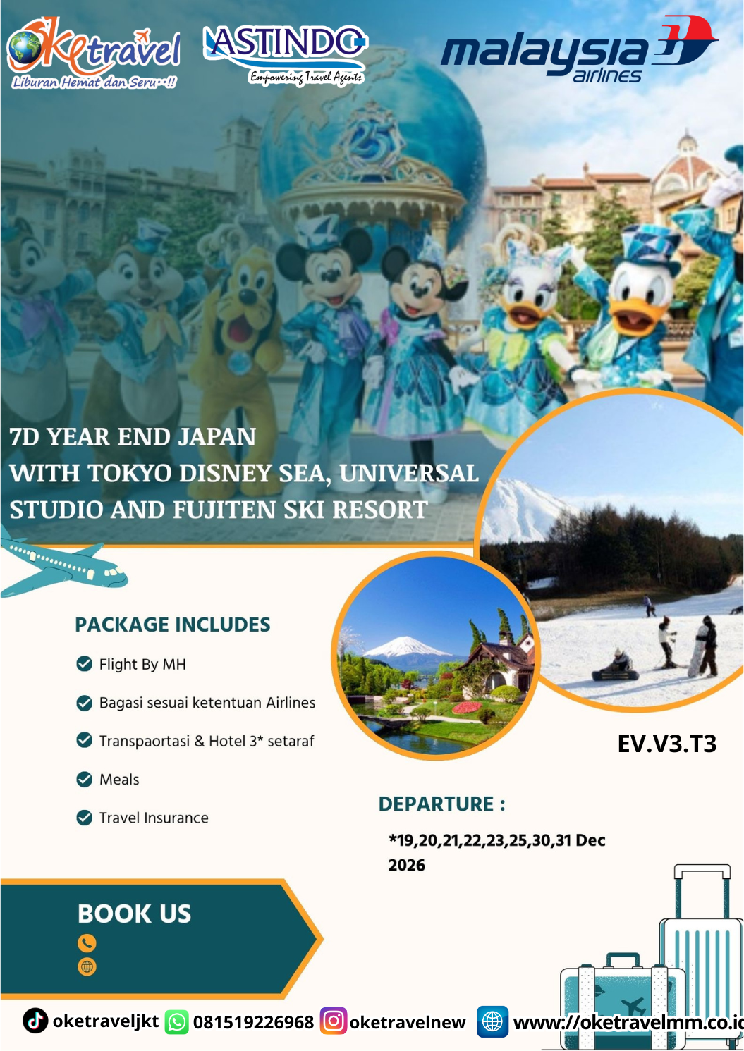 7D YEAR END GOLDEN ROUTE JAPAN WITH TOKYO DISNEY SEA, UNIVERSAL STUDIO AND FUJITEN SKI RESORT | DEP : 19,20,21,22,23,25,30,31 DEC 2026 | BY MH
