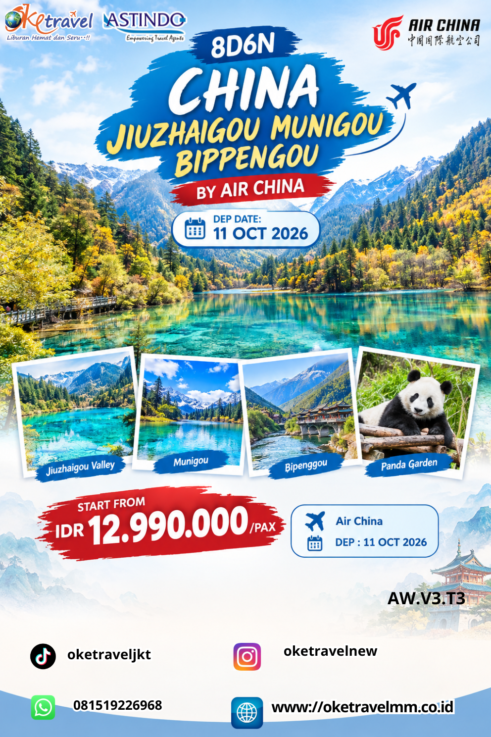 8D6N CHINA JIUZHAIGOU MUNIGOU  BIPPENGOU | DEP : 11 OCT 2026 | BY CA