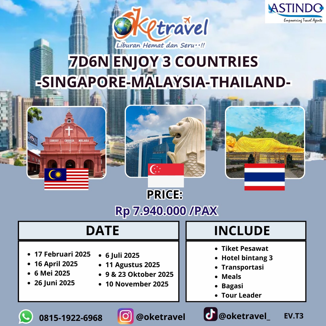7D6N ENJOY 3 COUNTRIES -SINGAPORE-MALAYSIA-THAILAND- by Malaysia Airlines 
