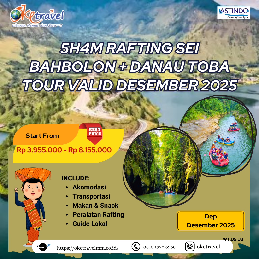 5H4M RAFTING SEI BAHBOLON + DANAU TOBA TOUR VALID DESEMBER 2025