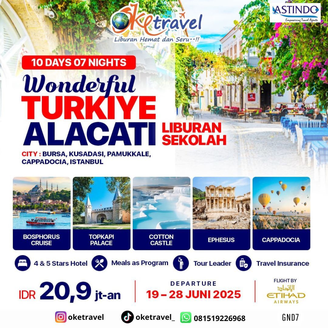 10D7N WONDERFUL TURKIYE ALACATI BY ETIHAD (19 - 28 JUN 2025) 
