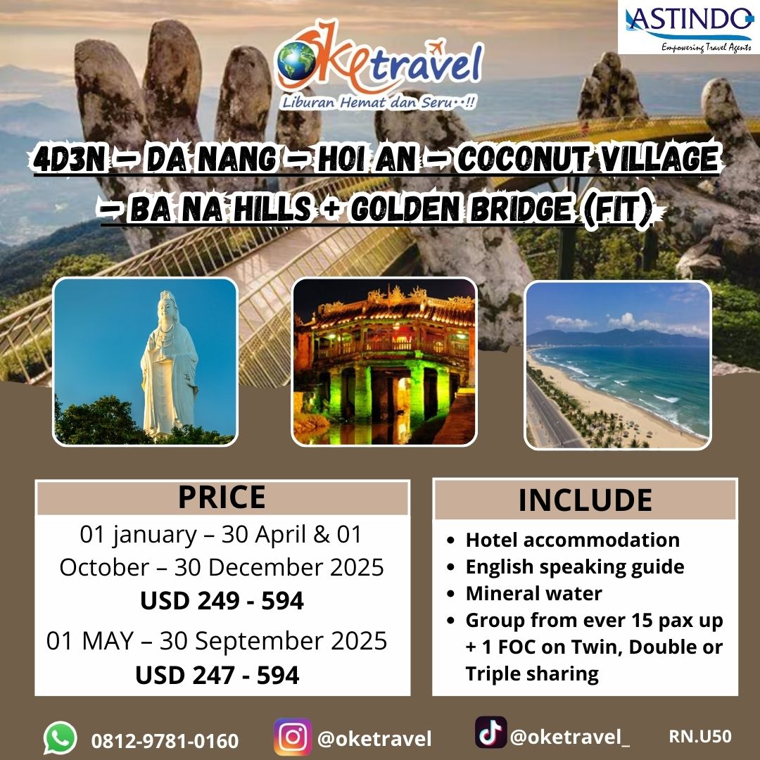 4D3N – DA NANG – HOI AN – COCONUT VILLAGE – BA NA HILLS + GOLDEN BRIDGE (FIT)