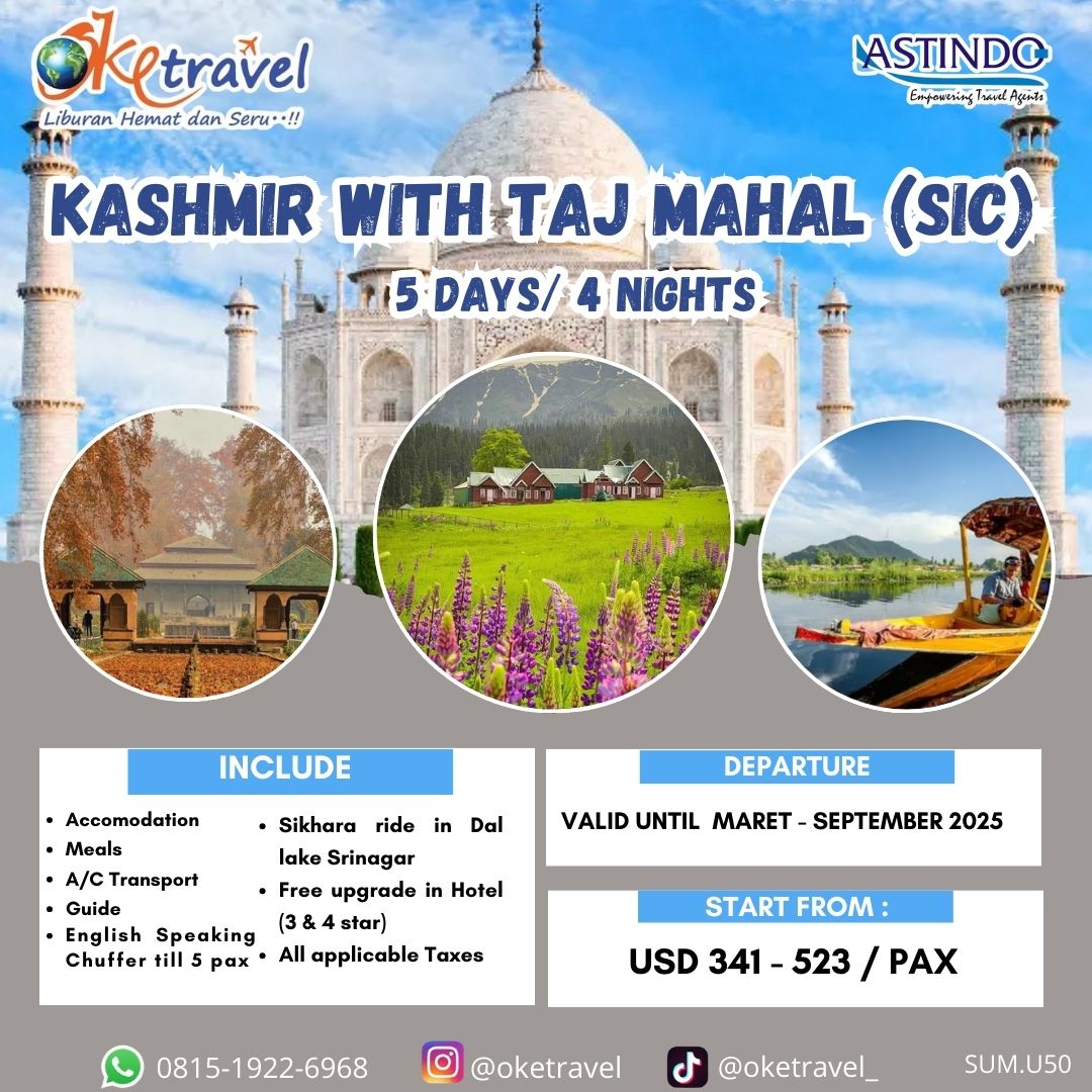 KASHMIR WITH TAJ MAHAL 5 DAYS/ 4 NIGHTS (sic)    