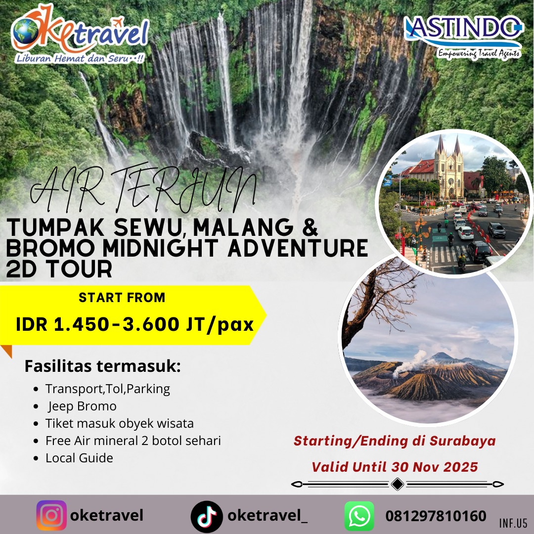 AIR TERJUN TUMPAK SEWU, MALANG & BROMO MIDNIGHT ADVENTURE 2D TOUR