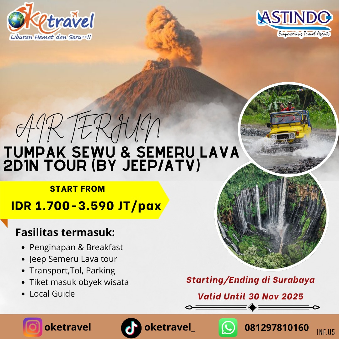 AIR TERJUN TUMPAK SEWU & SEMERU LAVA 2D1N TOUR (by JeepATV)