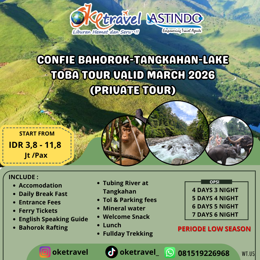 CONFIE BAHOROK-TANGKAHAN-LAKE TOBA TOUR-VALID MARCH 2026