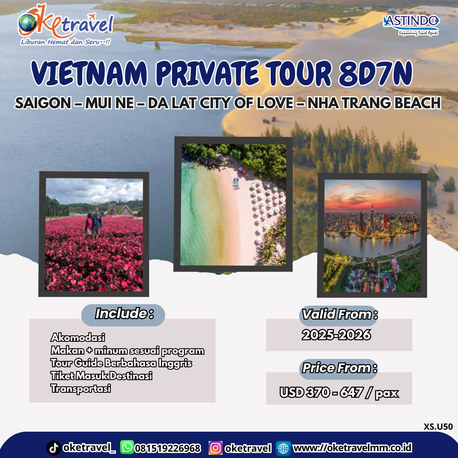 PRIVATE TOUR 8D7N: SAIGON – MUI NE – DA LAT CITY OF LOVE  – NHA  TRANG  BEACH 