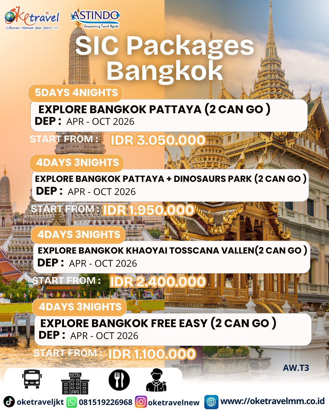 4D3N EXPLORE BANGKOK PATTAYA + DINOSAURS PARK SIC PACKAGE | DEP : APR - OCT 2026 
