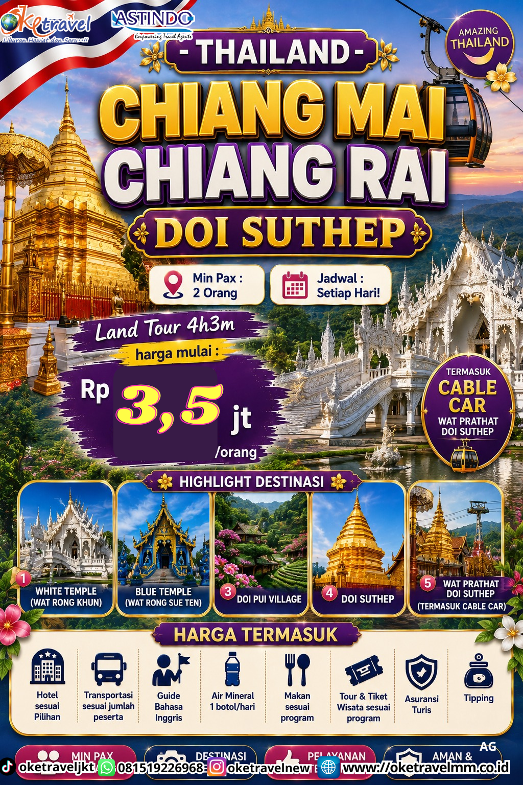 4D3N THAILAND CHIANG MAI CHIANG RAI + DOI SUTHEP | DEPT : LOW SEASON S.D OKT 2026 