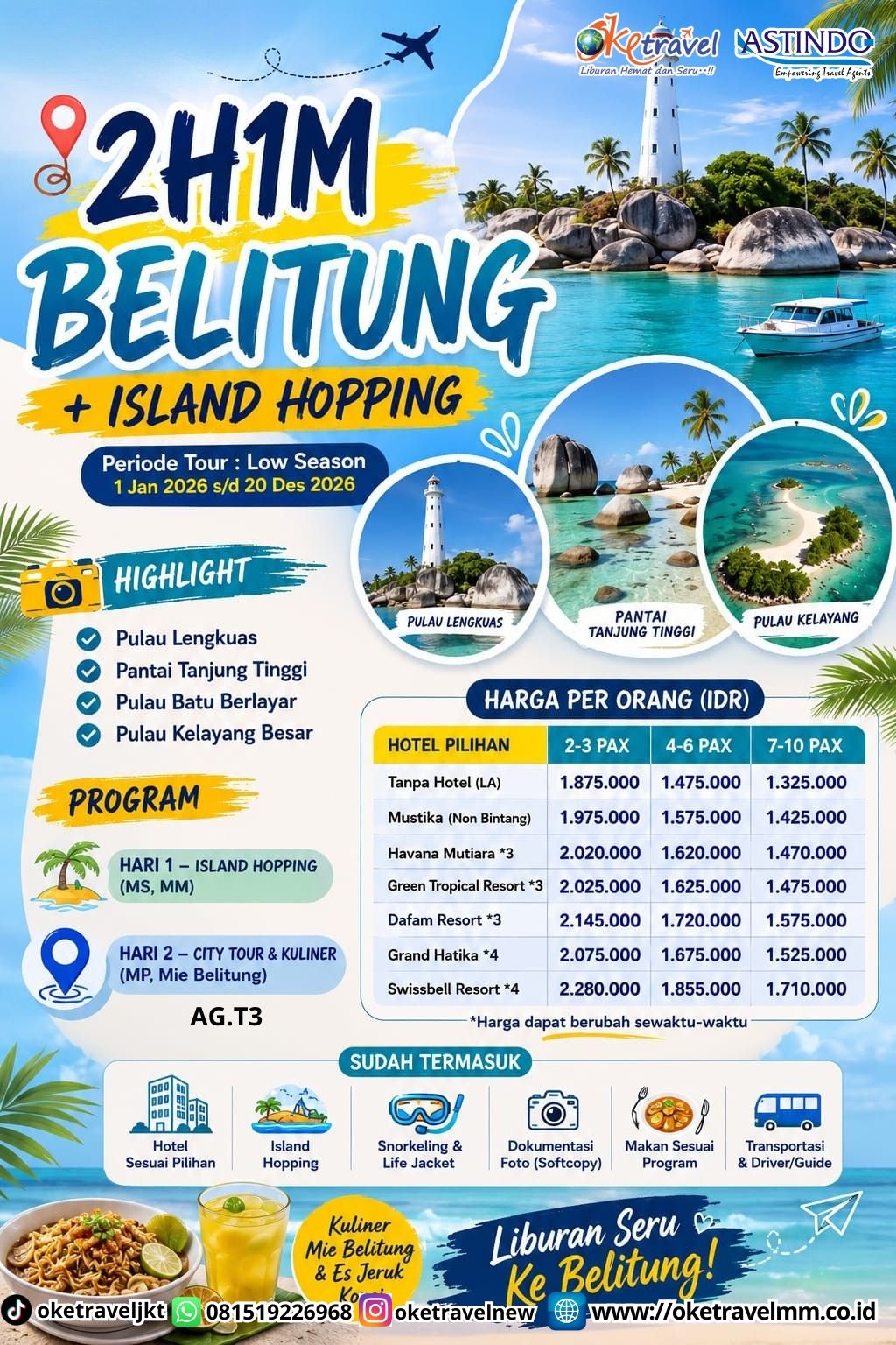 2D1N BELITUNG + ISLAND HOPPING | DEPT : 01 JAN - 20 DES 2026 