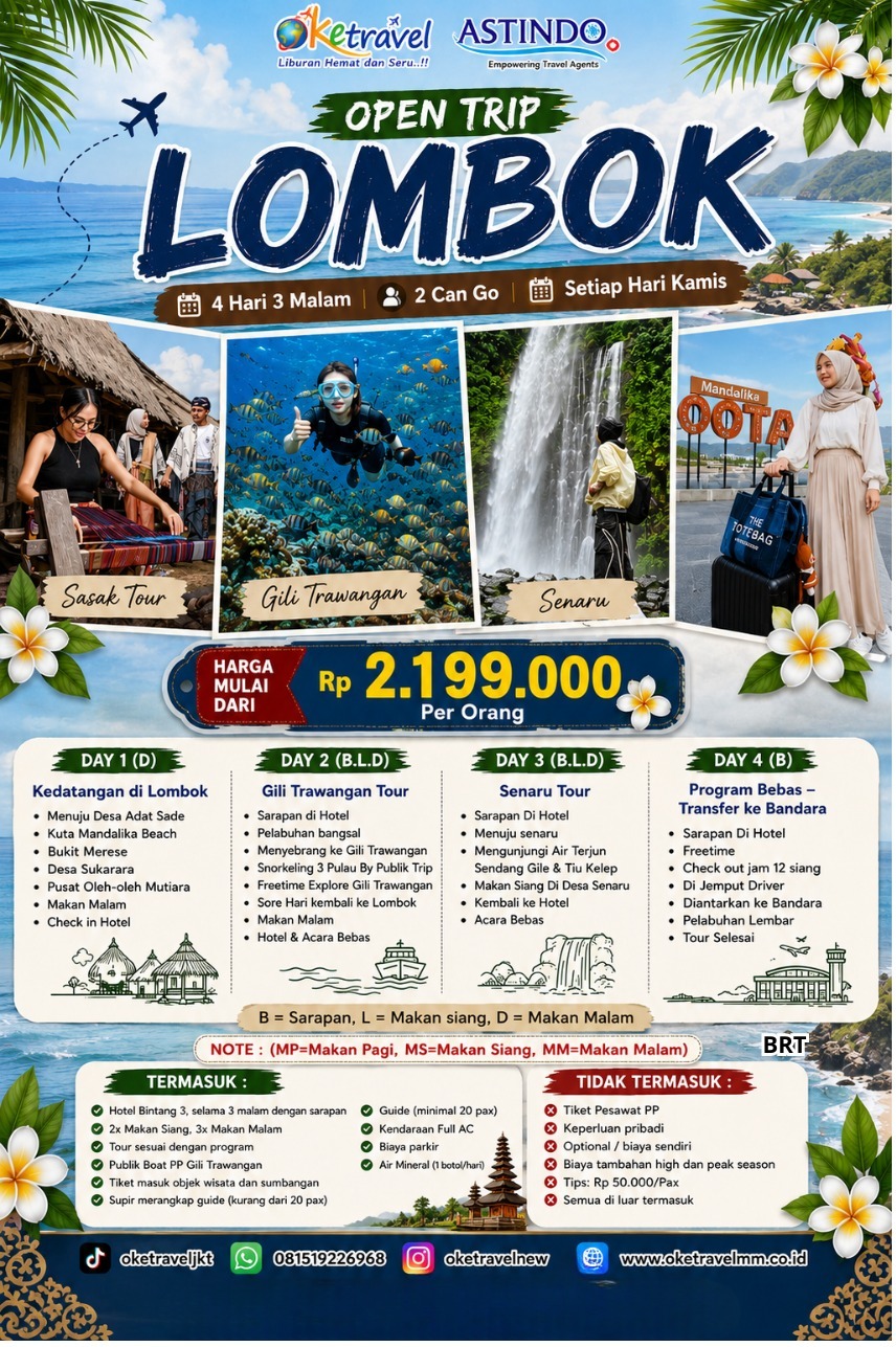 PAKET LOMBOK 4 HARI 3 MALAM | SETIAP HARI KAMIS |