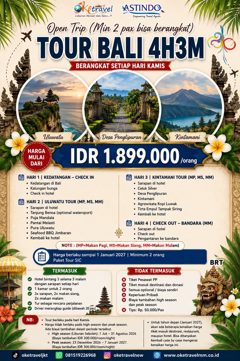 2 CAN GO / PROGRAM GABUNGAN (OPEN TRIP) TOUR BALI 4H3M