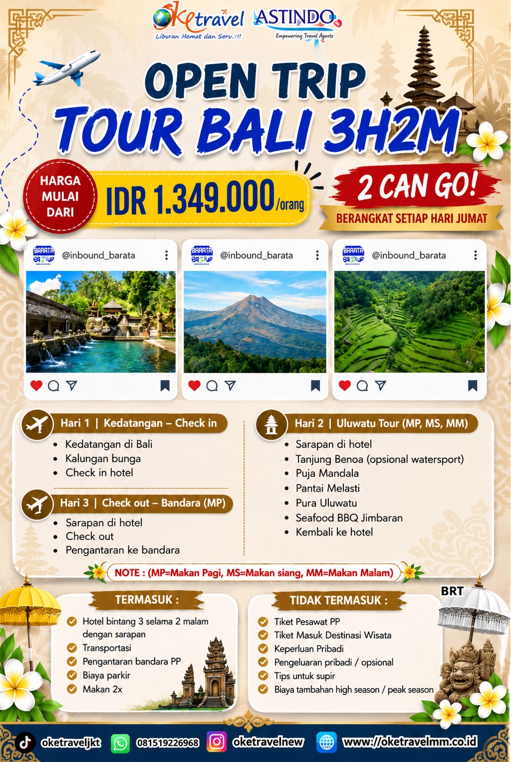 2 CAN GO / PROGRAM GABUNGAN (OPEN TRIP) TOUR BALI 3H2M | SETIAP HARI JUMAT