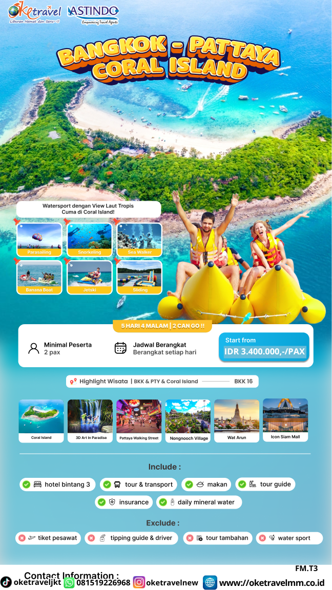 5D4N BANGKOK PATTAYA CORAL ISLAND | DEPT : SETIAP HARI 