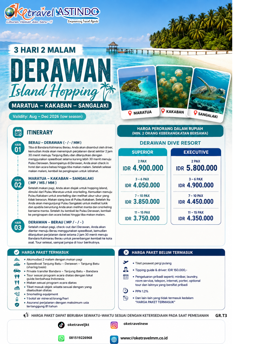 3D2N DERAWAN ISLAND HOPPING MARATUA - KAKABAN - SANGALAKI | DEP: AGUSTUS - DESEMBER 2026 