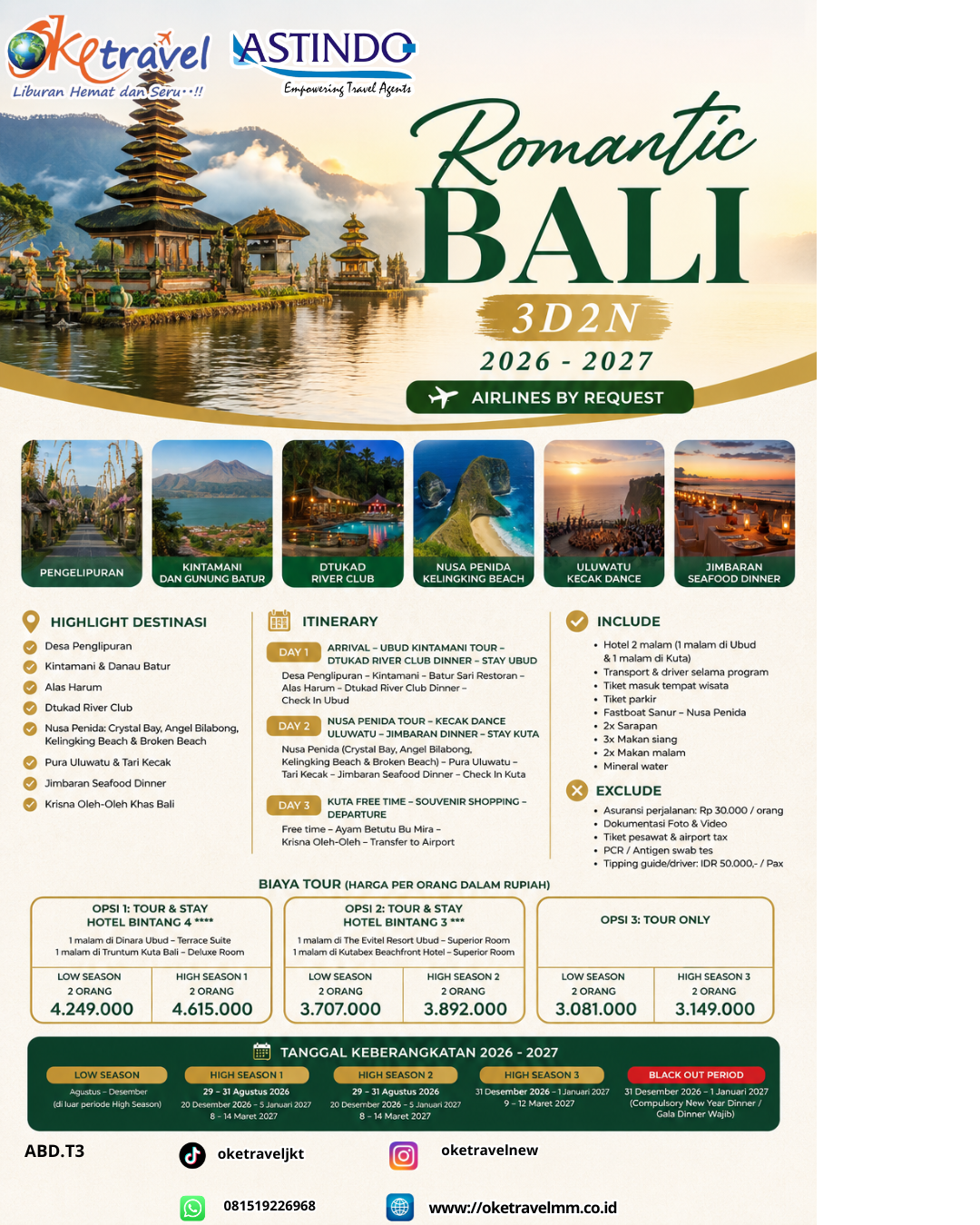 3D2N ROMANTIC BALI | DEP: 2026-2027