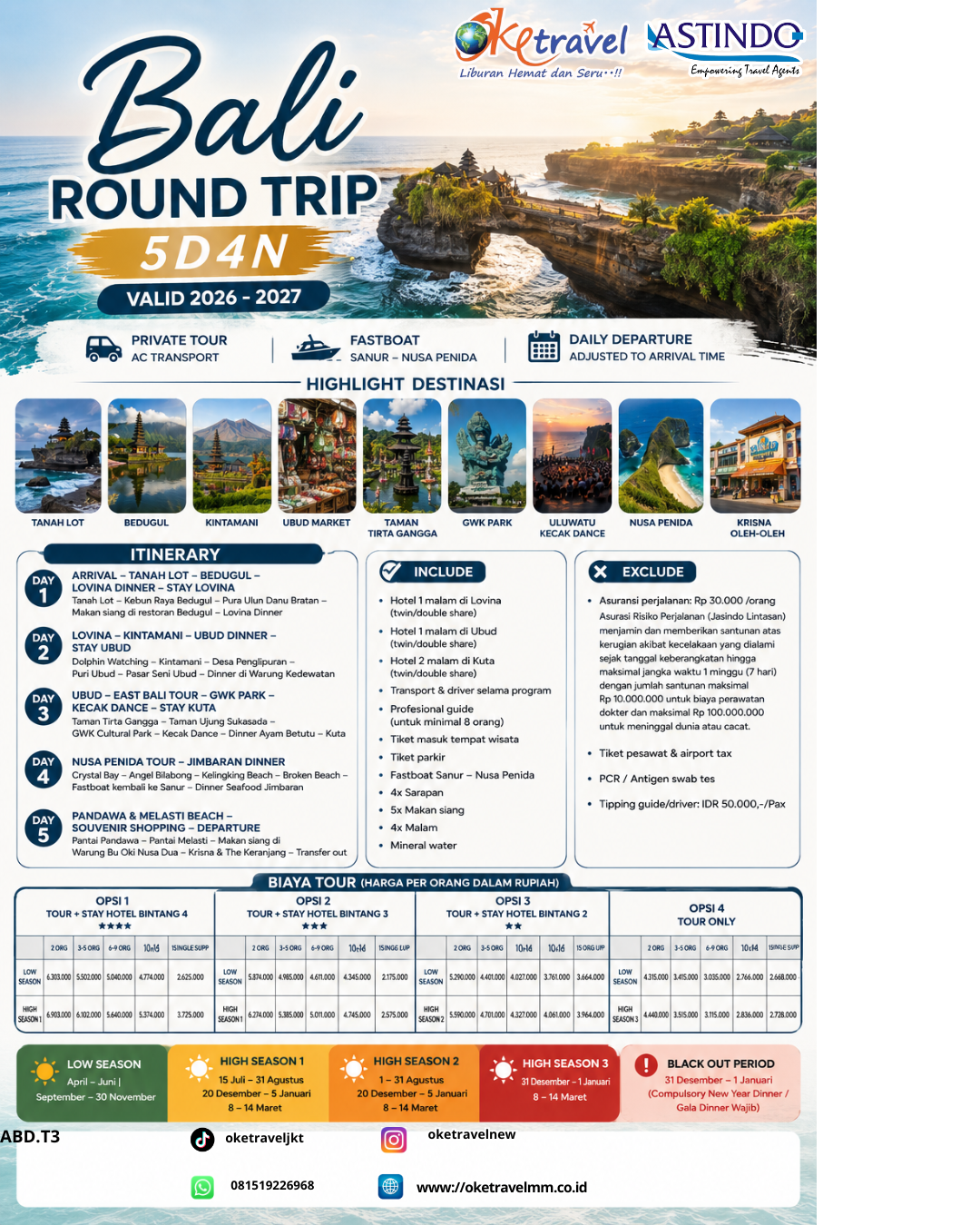 5D4N BALI ROUND TRIP | DEP: 2026-2027