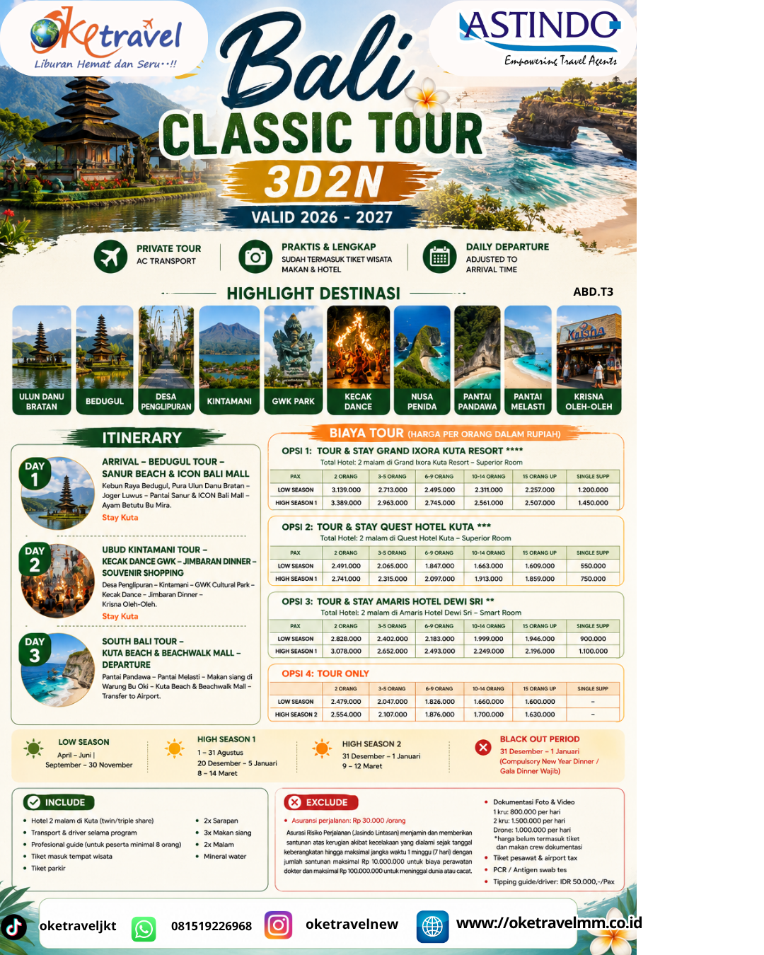 3D2N BALI CLASSIC TOUR | DEP: 2026-2027