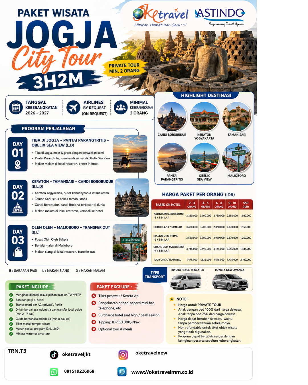 3D2N & 4D3N JOGJA CITY TOUR | DEP: 2026-2027