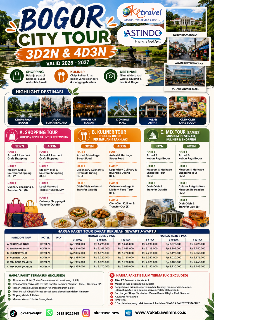 3D2N & 4D3N BOGOR CITY TOUR | DEP: UNTILL DESEMBER 2026 