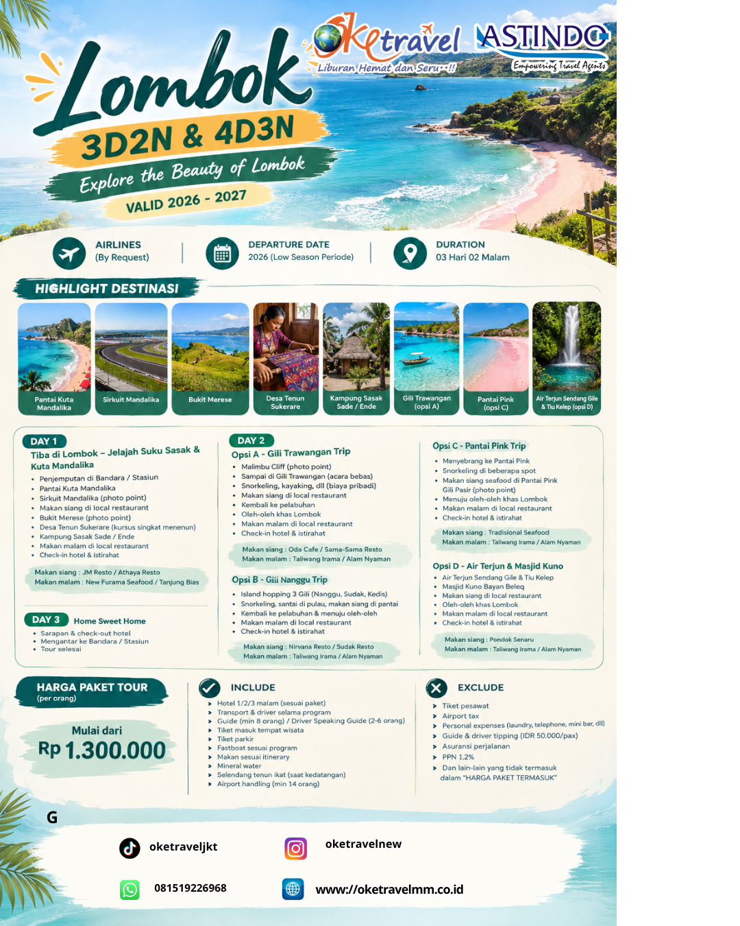 3D2N PAKET TOUR LOMBOK | DEP: 2026 