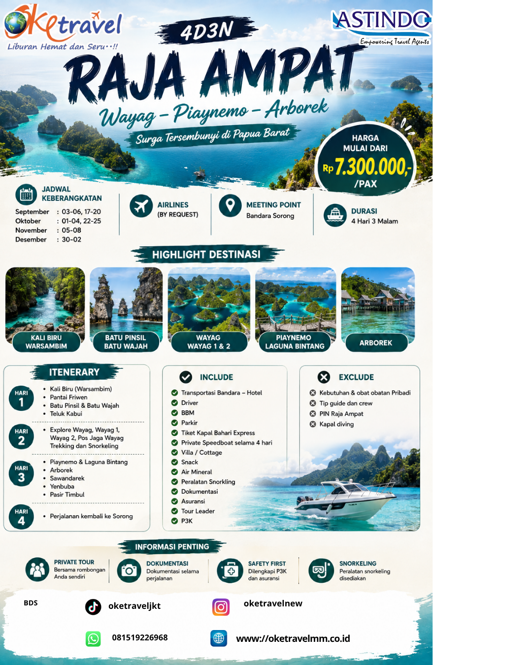 4D3N PAKET RAJA AMPAT | DEP: 3,4,5,6,17.18,19,20 SEPTEMBER | DEP: 1,2,3,4,22,23,24,25 OKTOBER | DEP: 5,6,7,8 NOVEMBER | DEP: 1,2,30,31 DESEMBER 2026 