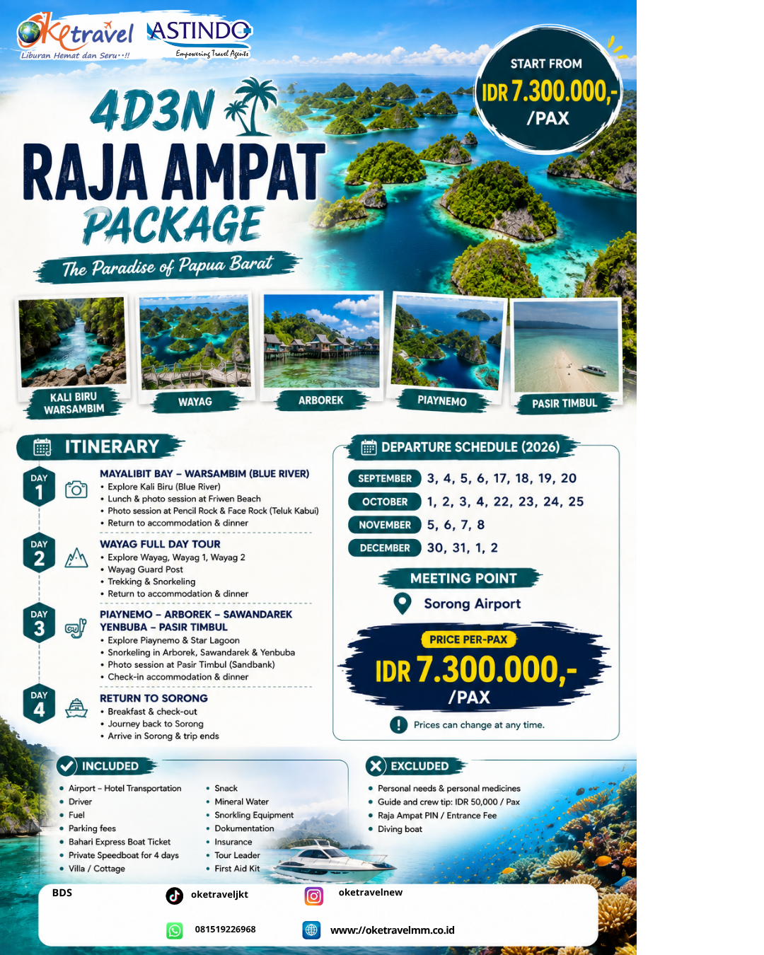 4D3N RAJA AMPAT PACKAGE | DEP: 3-6, 17-20 SEPTEMBER | DEP: 1-4, 22-25 OKTOBER | DEP: 5-8 NOVEMBER | DEP: 30-2 DESEMBER 2026 